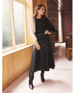 Love & Roses Love & Roses X Binky Petite Faux Leather Asymmetric Full Hem Midi Skirt - Natural