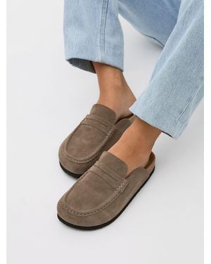 Linzi Poet Suede Leather Mule Loafers - Blue