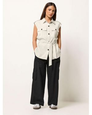 PixieGirl Petite Pixiegirl Petite Cargo Wide Leg Pants - White