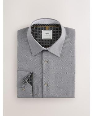 Next Charcoal Texture Slim Fit Easy Care Textured Trimmed Shirt - Gray
