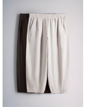 The Set 2 Pack Barrel Leg Pants With Linen Stone/Chocolate - Brown