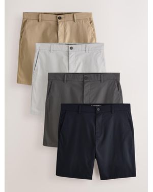 Next Straight Fit Stretch Chino Shorts 4 Pack - Gray