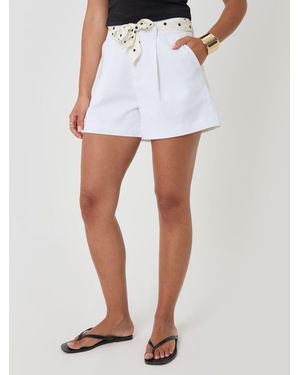 Threadbare Petite Tailored Shorts With Polka Dot Satin Scarf Belt - White