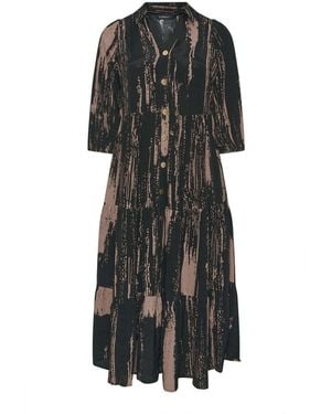 Evans All Over Print Smudge Tiered Dress - Black