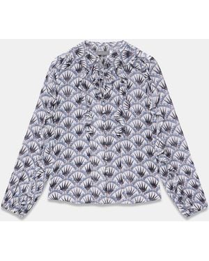 Mint Velvet Geometric Print Neck Tie Ruffle Blouse - White