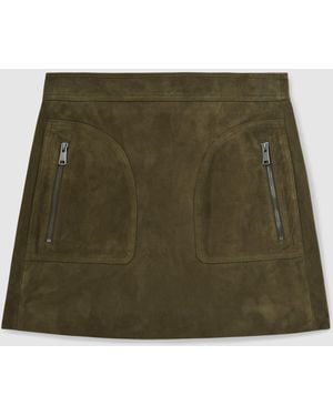 Reiss Tate Suede Zip-Pocket Mini Skirt - Green