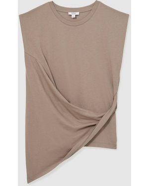 Reiss Tilly Cotton Drape T-Shirt - Natural