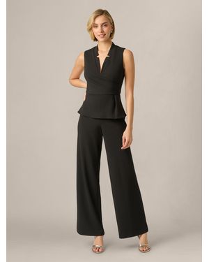 Adrianna Papell Crepe Peplum Jumpsuit - Natural