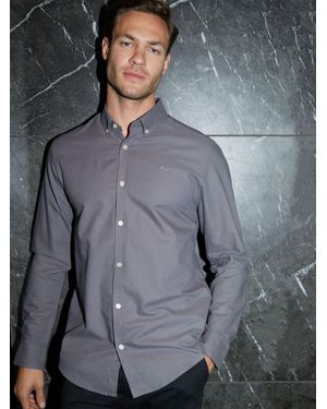 Threadbare Langarmshirt Aus Oxford 100% Baumwolle - Grau
