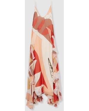 Reiss Sasha - Cream/red Printed Ruffle Trim Maxi Dress, Us 6 - Multicolor