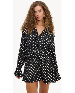 Loavies Rhythm Of Us Polka Dot Dress With Ruffles - Black