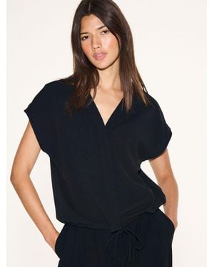 Next Short Sleeve V-Neck Bubblehem Top - Black