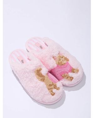 Boux Avenue Cat Teddy Fleece Mule Slippers - Pink