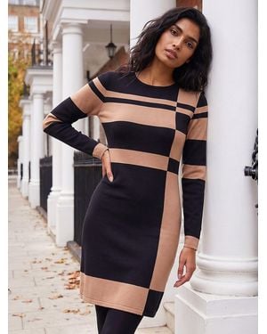 Roman Color Block Knit Dress - Black