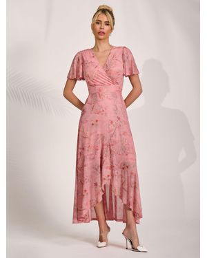 Jolie Moi Mesh Wrap Midaxi Dress - Pink