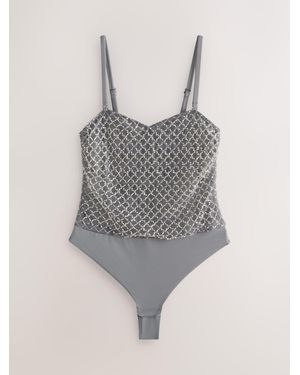 Lipsy Embellished Bandeau Bodysuit - Gray