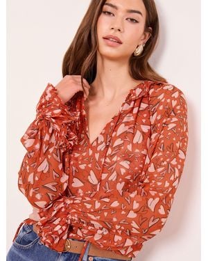Lipsy Bisou Heart Neck Tie Detail Blouse - Red
