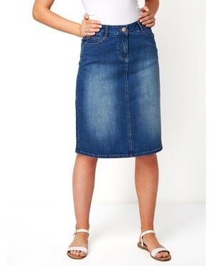 Roman A-Line Knee Length Denim Skirt - Blue