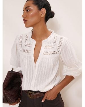Lipsy Broderie Insert Trim Grandad Shirt - Natural