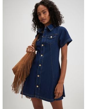 River Island Rolo Button Through Swing Dress - Blue