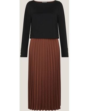 Monsoon Flora Jersey Pleated Midi Dress - Brown