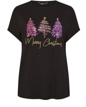 Yours Curve 'Merry Christmas' Novelty T-Shirt - Black