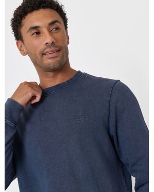 Threadbare Garment Dyed Crew Neck Sweatshirt - Blue