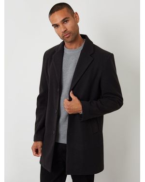 Threadbare Faux Wool Overcoat - Black
