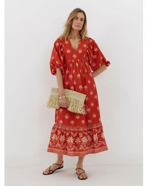 JD Williams Rust Border Print Batwing Smock Dress - Red