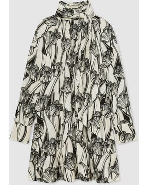 Reiss Floral-Print Tie-Neck Swing Mini Dress - Multicolor