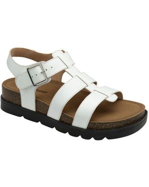Dunlop Leather Strap Buckle Wedge Sandals - White