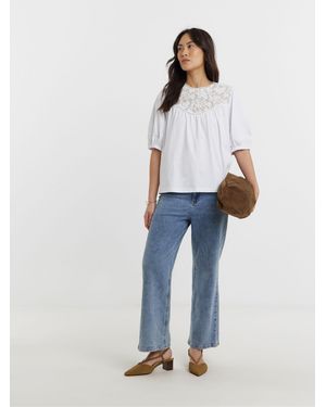 JD Williams Broderie Yoke Top - Blue