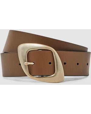 Reiss Taupe Christa Leather Curved-Edge Buckle Belt - Brown