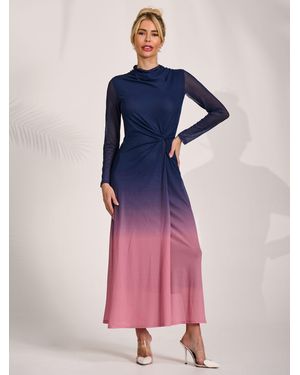 Jolie Moi Petite Long Sleeve Mesh Maxi Dress - Pink