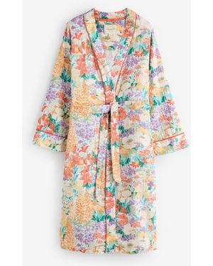 Laura Ashley Dobby-Morgenmantel Aus Baumwolle - Weiß