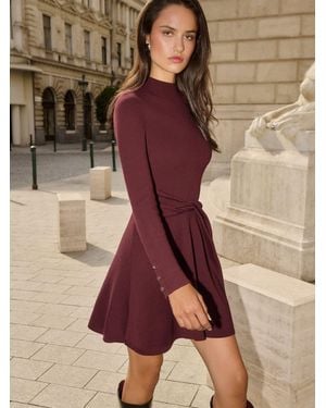 Lipsy Burgundy Knitted Knot Side Detail High Neck Mini Dress - Brown