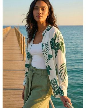Roman Tropical Palm Leaf Buttoned Shirt - Blue
