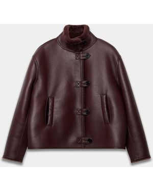 Mint Velvet Faux Fur Trim Aviator Coat - Brown