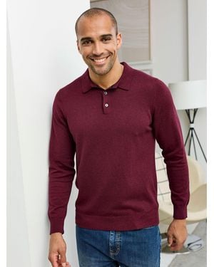Cotton Traders Luxury Merino Long Sleeve Polo Shirt - Rot