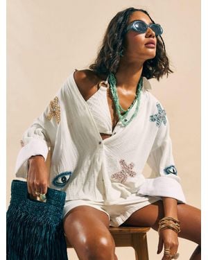 River Island Embellished Beach Shirt - Natural