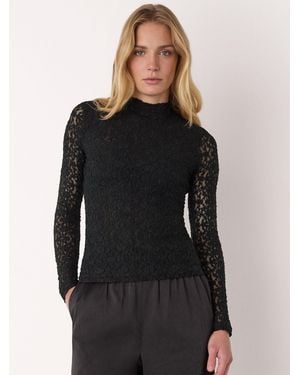 Whistles Lace Detail High Neck Top - Black