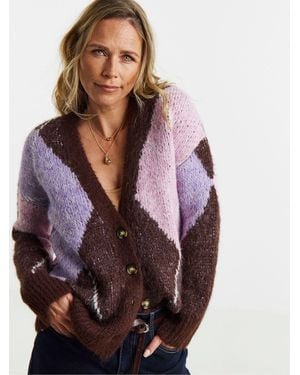 JD Williams Oversized Argyle Cardigan - Purple