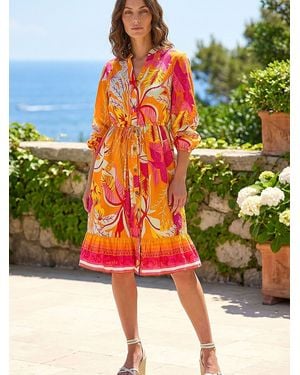 Roman Petite Tropical Print Button Detail Dress - Yellow