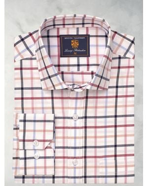 Brook Taverner 100% Baumwolle Tattersall Kariert Hemd - Pink