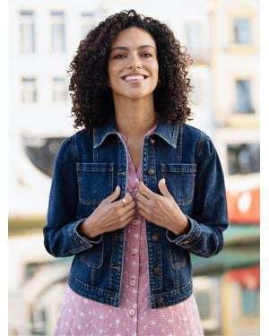 Yumi' Stretch Denim Jacket With Pocket Detail - Blue