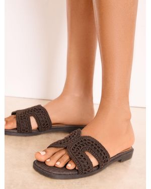 Lipsy Chocolate Crochet Knit Standard Fit Mule Slip On Flat Sandals - Brown