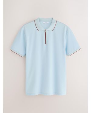 Next Tipped Texture Regular Fit Polo Shirt - Blue
