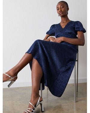 Whistles Jacquard V-Neck Midi Dress - Blue