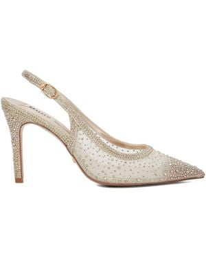 Dune Compassionate Metalised Fiber Kitten Sling Back Heels - White