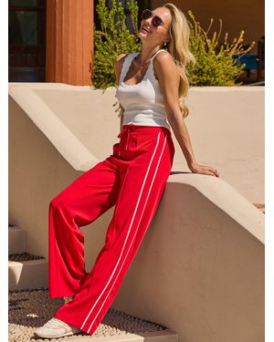 Sosandar Side Stripe Wide Leg Pants - Red